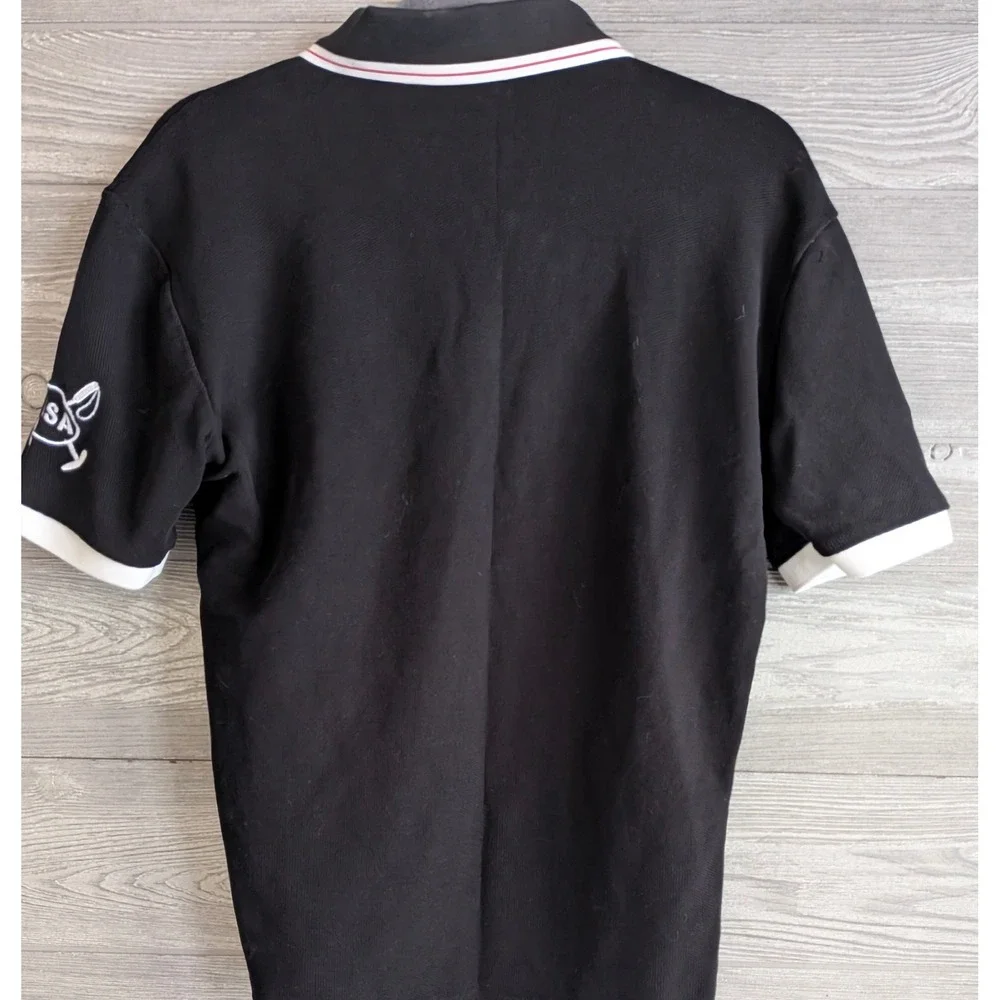 Tusuo Mens USA New York Polo Shirt Black Short Sleeve Embroidered Crest Size L